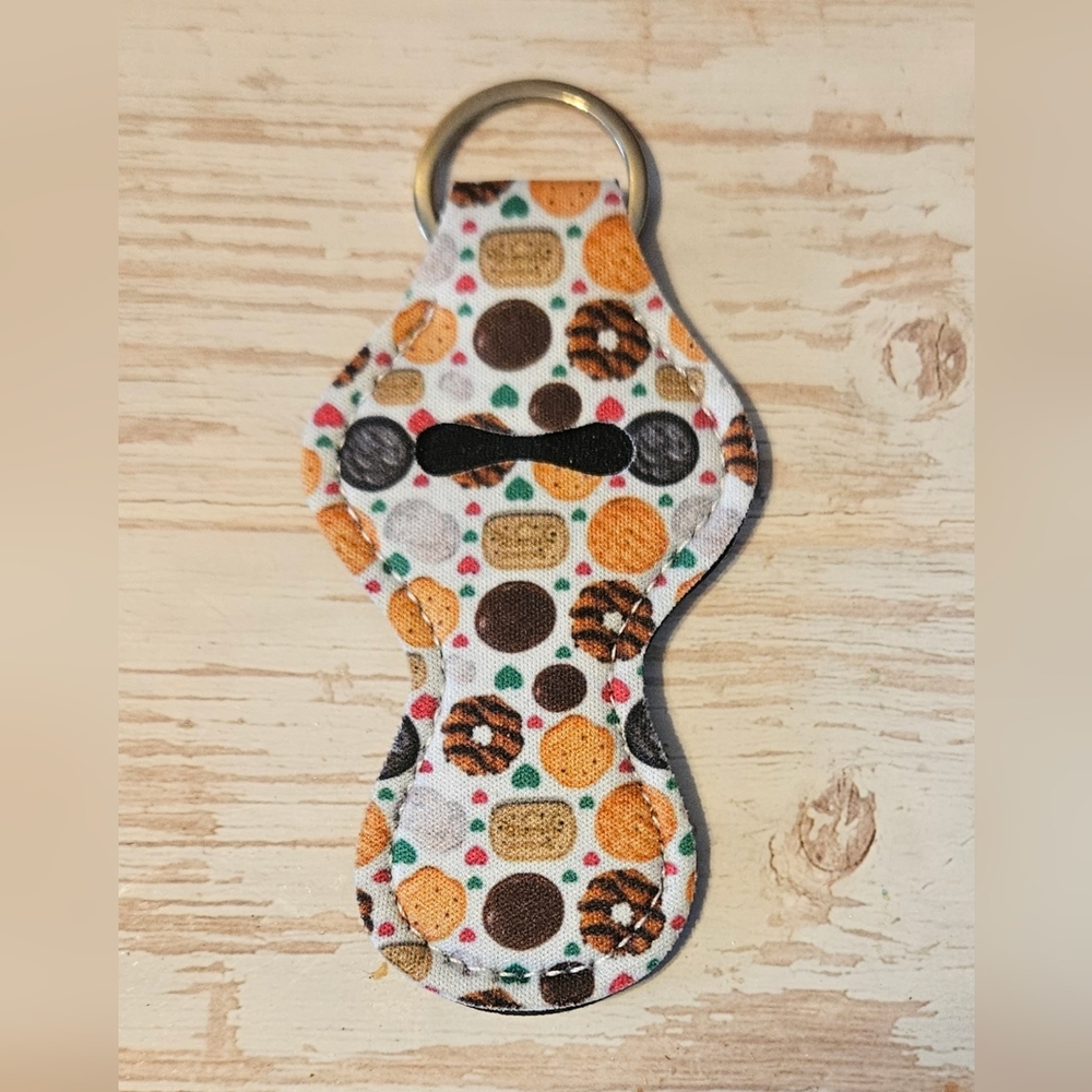 Donut Pattern Lip Balm Keychain Chapstick Holder - White, Orange, Brown  New